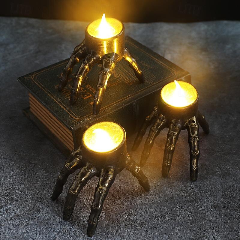Halloween Skeleton Hand Candle Light Home Decoration Props Skull Foot LED Candle Light Halloween Party Table Decorations 3/6/12pcs3