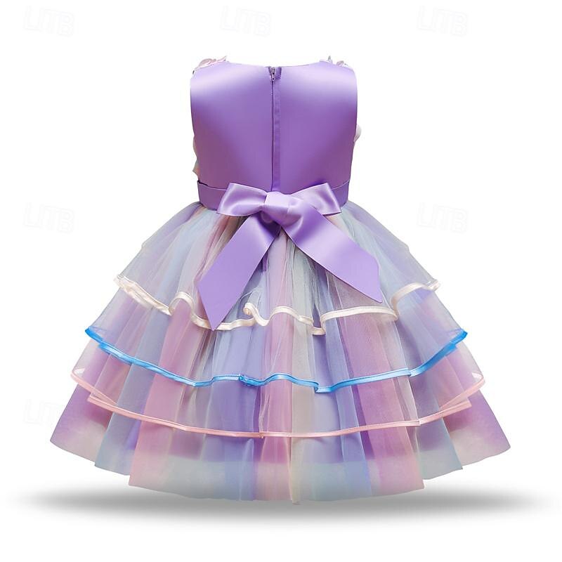 Girls' 3D Rainbow Party Dress Sleeveless Summer Spring Performance Party Birthday Princess Beautiful Sweet Kids 4-12 Years Party Dress Swing Dress A Line Dress Midi Regular Fit3