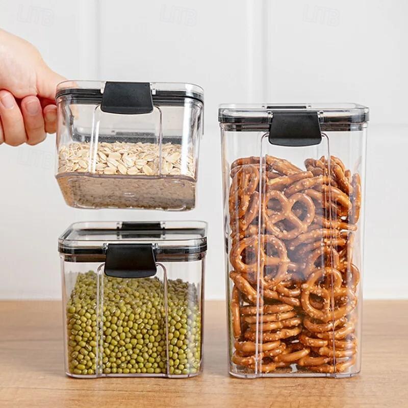 Home Kitchen Moisture-Proof Sealed Jar Grains Household Kitchen Storage Box Food-Grade Transparent Plastic Storage Jar 1PCS2