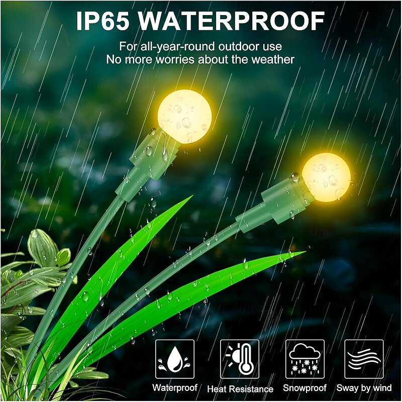 2pcs Solar LED Garden Lights, Solar Firefly Swing Lights 6/8/10LED  Outdoor Waterproof Garden Pathway Landscape Outdoor Decorative Lights for Halloween2