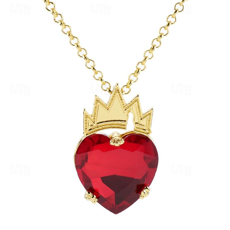 Red Heart Golden Crown Necklace Descendants Queen of Hearts Ruby birthstones Costume Fan Jewelry Valentine's Day Sweetheart Pre Teen Gift for Her3