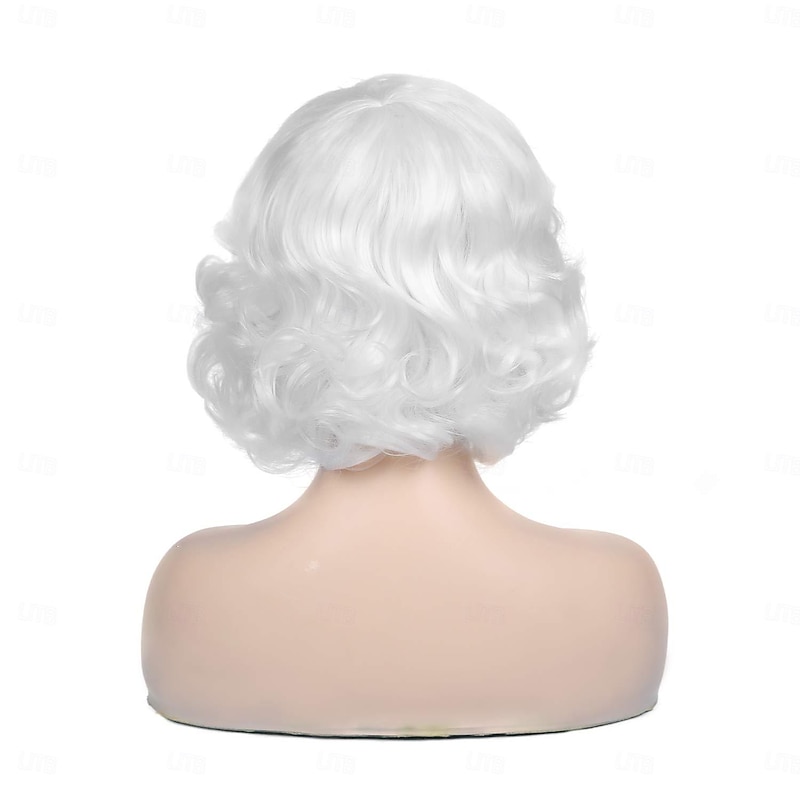 Short Curly White Wig for Women Synthetic Natural Wavy Costume Wig for Cosplay Party Halloween Wigs3