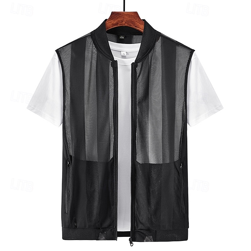 Men's Vest Gilet Fishing Vest Hiking Vest Gilet Jacket Outdoor Street Daily Going out Streetwear Casual Spring Fall Pocket Polyester Nylon Breathable Plain Zipper Stand Collar Regular Fit Black White 7