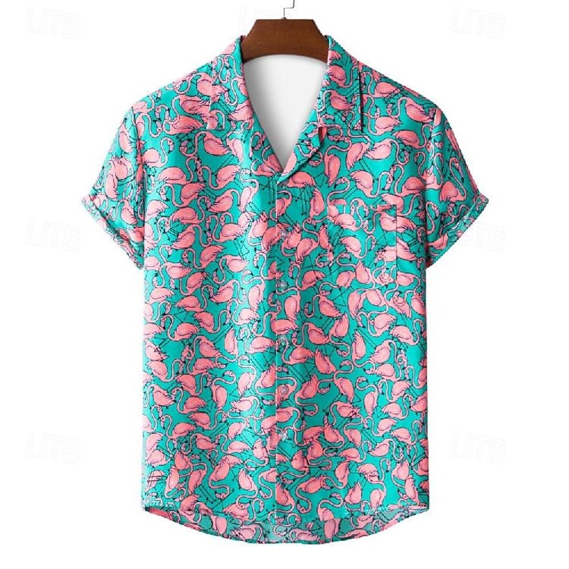Men's Flamingo Tropical Shirt Summer Hawaiian Shirt Camp Collar Shirt Short Sleeve Shirt Classic Collar Tropical Designer Beach Casual Holiday Yellow Pink Red Other Prints S M L