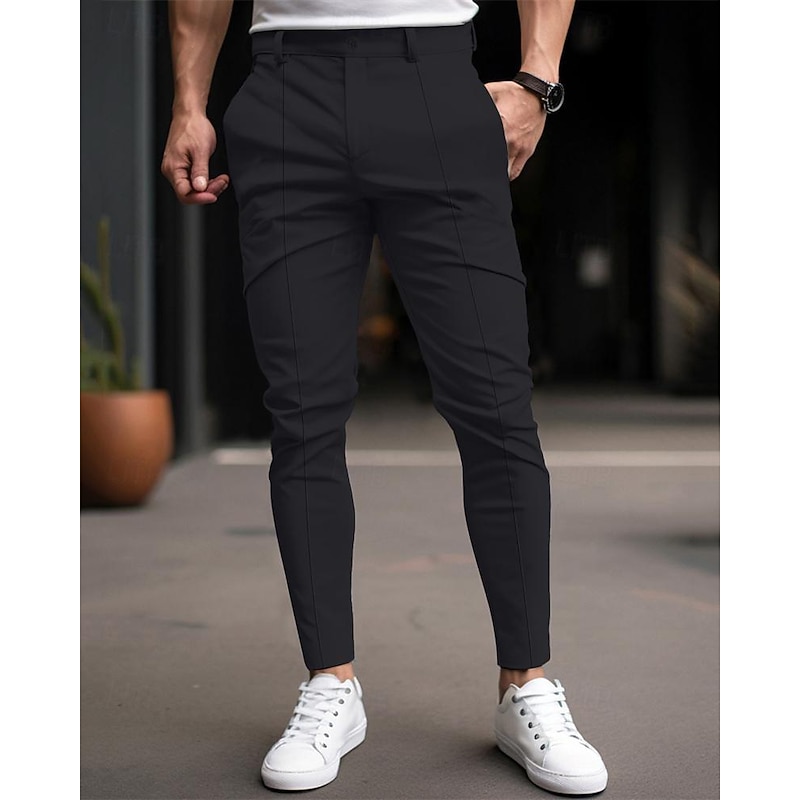 Men's Trousers Chinos Chino Pants Pleated Plaid Comfort Work Business Daily Casual Black Wine Micro-elastic2