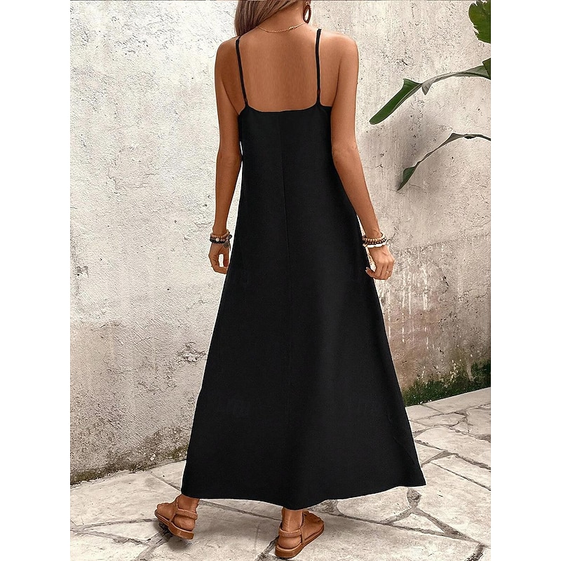 Women's Maxi Dress Sundress A Line Dress Floral Dress Stylish Flowy Vacation Casual Beach Loose Fit Oil Painting Sleeveless V Neck Black Summer3