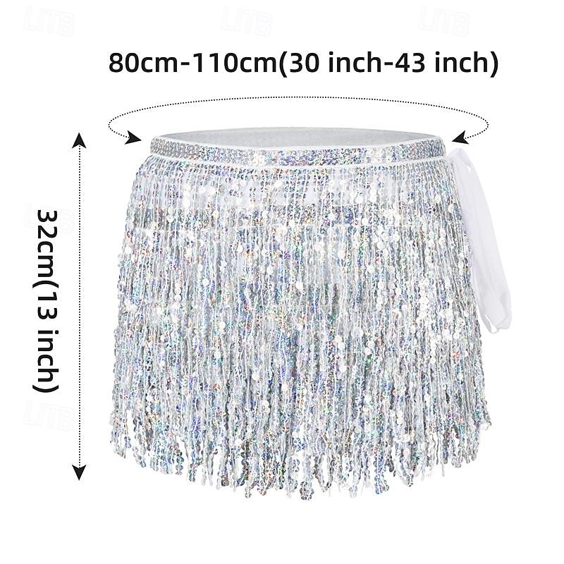 Womens Belly Dance Hip Scarf with Sparkly Fringe Rave Party Sequin Skirt Costume Festival Tassel Skirt2