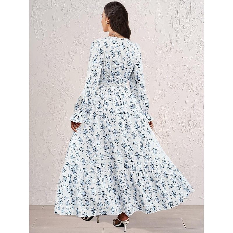 Women's Formal Dress Floral Ruffle V Neck Long Dress Maxi Dress Elegant Stylish Daily Long Sleeve Fall2