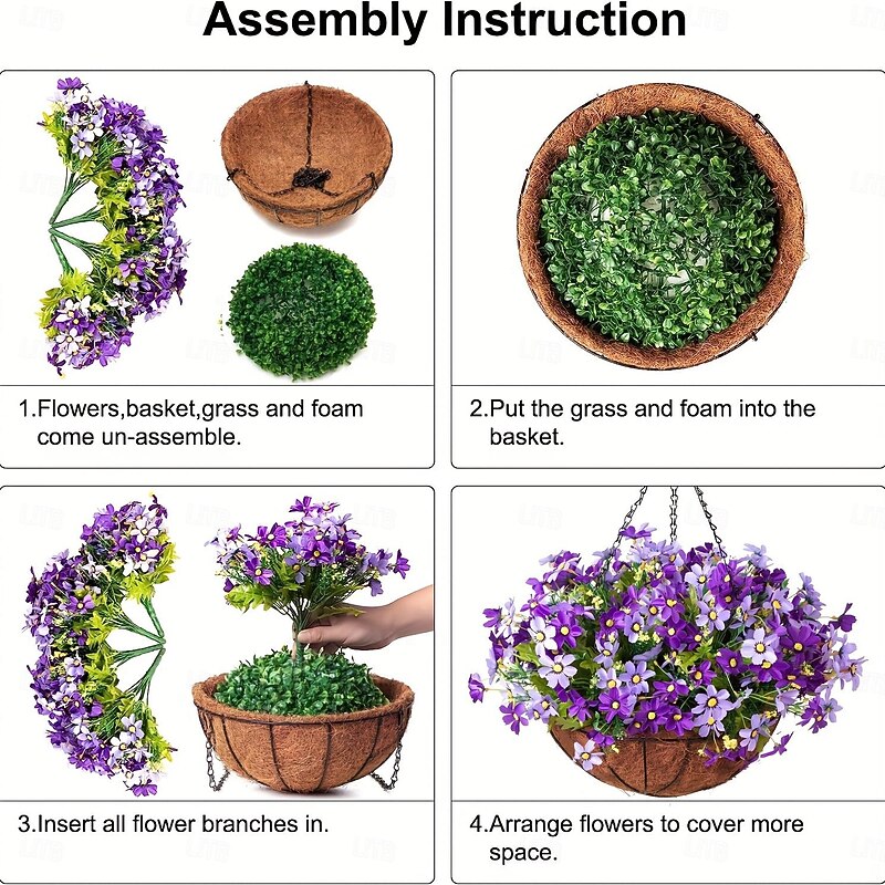 Artificial Hanging Flowers in Basket - Outdoor/Indoor Patio Lawn Garden Decor, Daisy Basket with 12-Inch Coconut Lining Chain Flowerpot3