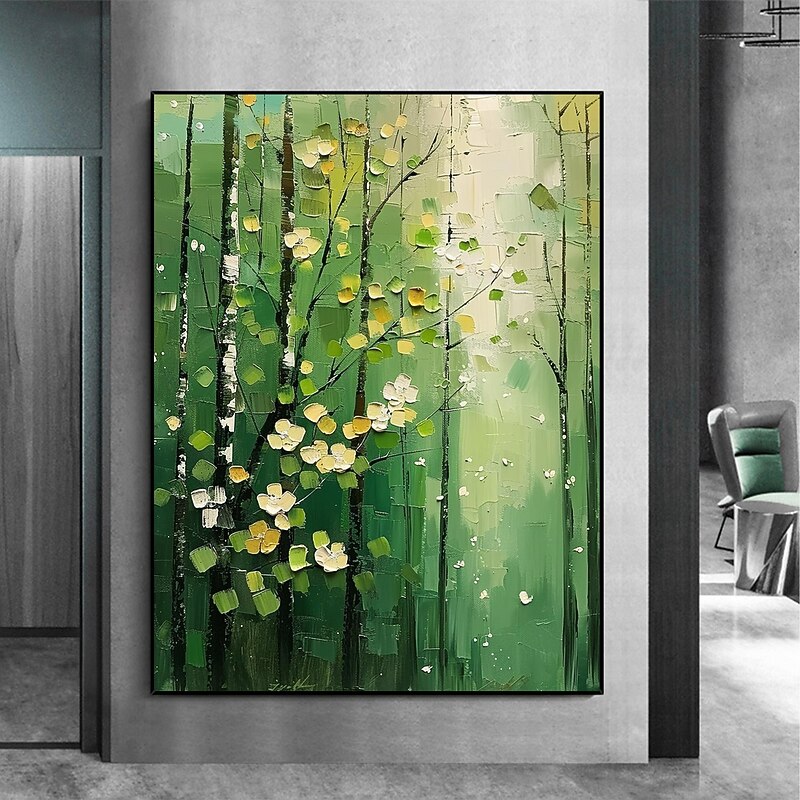 Handmade Original Green Forest Oil Painting On Canvas Abstract Tree Landscaping Wall Art Decor Living Room Home Decor With Stretched Frame/Without Inner Frame Painting2
