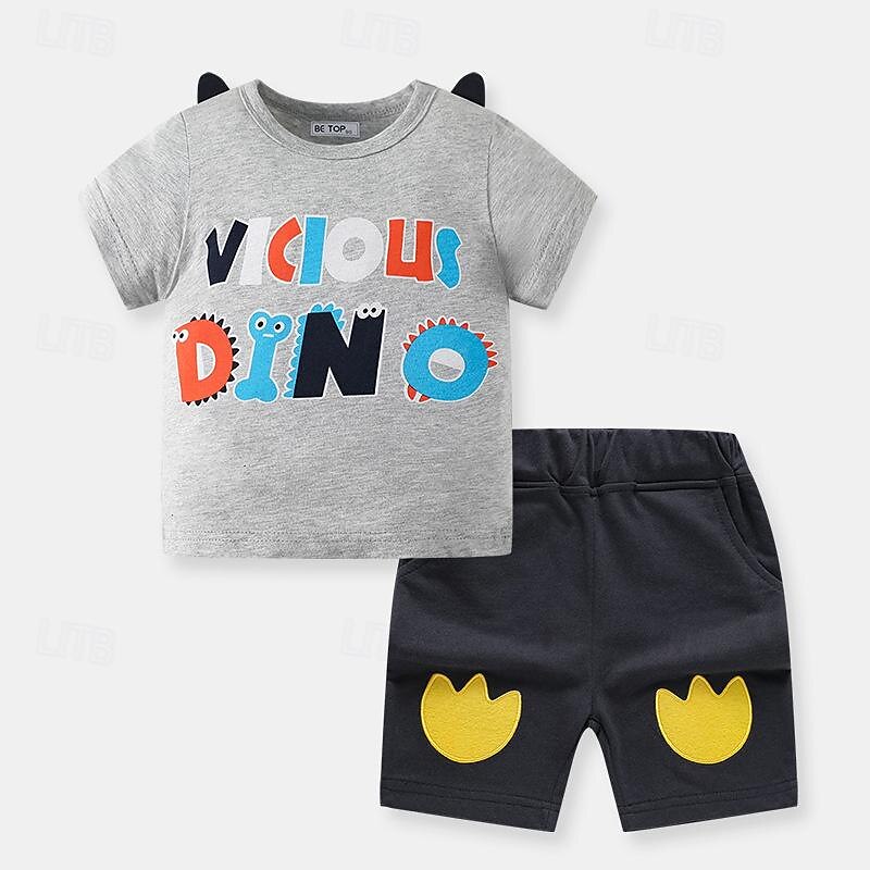 Boys 3D Cartoon Letter T-shirt & Shorts Short Sleeve Summer Active Sports Fashion Kids 4-7 Years Crew Neck Outdoor Vacation Sports Tailored Fit2