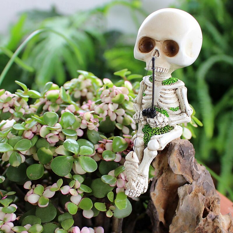 Halloween Fishing Skeleton Resin Figurine - Spooky Seated Skull Decoration for Indoor and Outdoor Haunted Atmosphere3