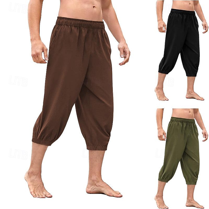 Retro Vintage Medieval Renaissance Pirate Pants Celtic Knight Ranger Solid Color Fancy Dress Men's Pirate Fantasy Halloween Carnival Masquerade Performance LARP Ren Faire Adults' Pants