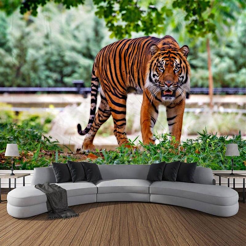 Animal Tiger Forest Hanging Tapestry Wall Art Large Tapestry Mural Decor Photograph Backdrop Blanket Curtain Home Bedroom Living Room Decoration3