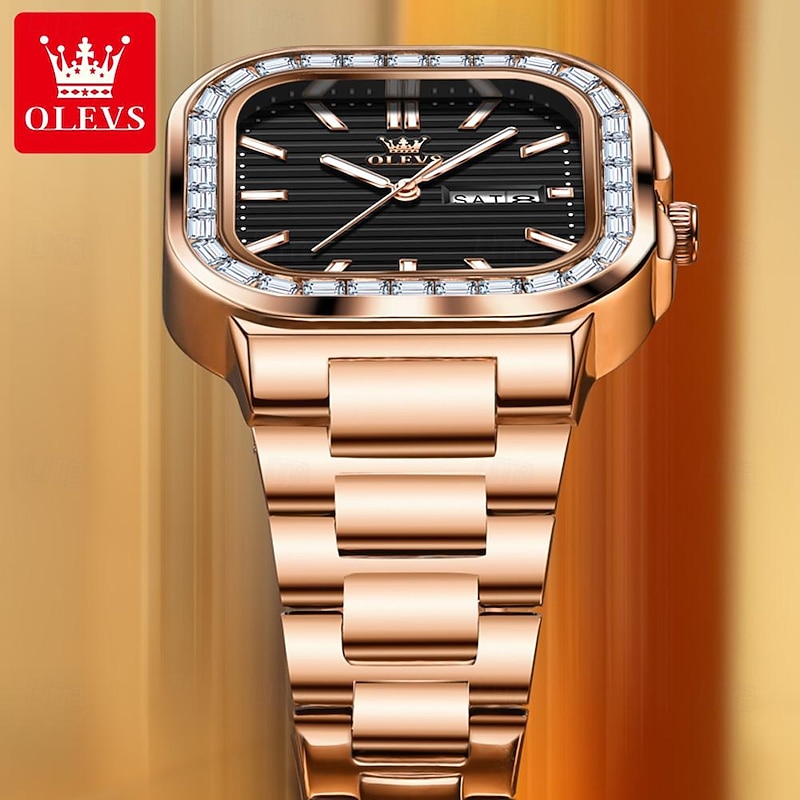 OLEVS Men Quartz Watch Fashion Casual Wristwatch Luminous Calendar Date Week Waterproof Steel Watch3