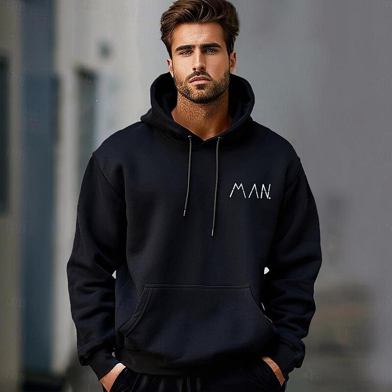 Men's  Cotton Hoodie Pullover Basic Fashion Daily Casual Hoodies Letter Black Long Sleeve Holiday Vacation Streetwear Hooded Spring &  Fall Clothing Apparel Designer