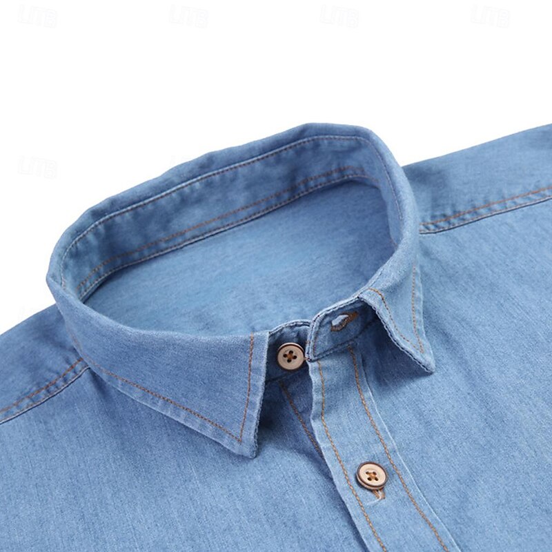 Men's Shirt Chambray Shirt Calico Shirt Button Up Shirt Casual Shirt Cowboy Shirt grey blue Black Dark Blue Light Blue Long Sleeve Solid Color Lapel Daily Vacation Denim Clothing Apparel Fashion2