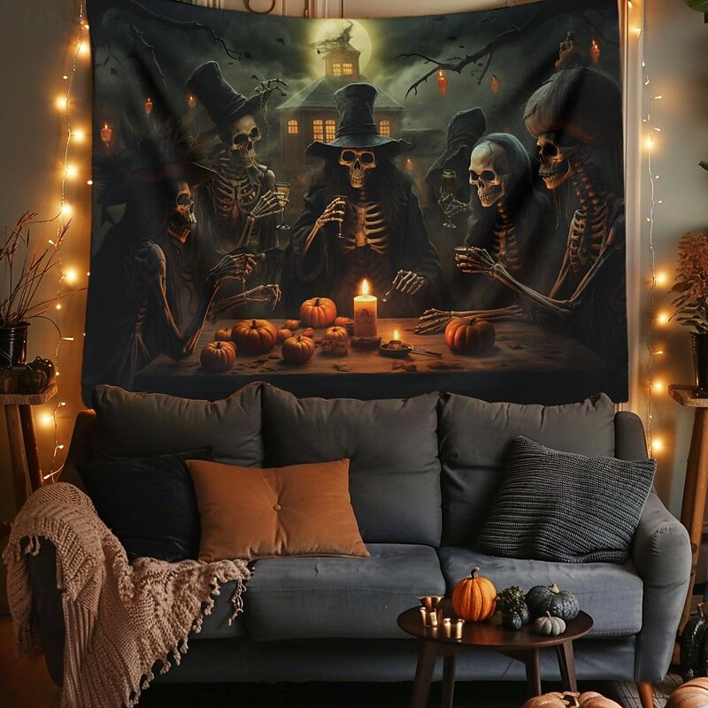 Halloween Decorations Skull Skeleton Hanging Tapestry Wall Art Large Tapestry Mural Decor Photograph Backdrop Blanket Curtain Home Bedroom Living Room