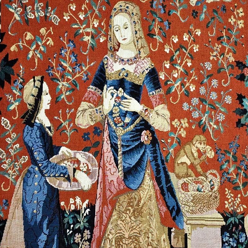 Jacquard Woven Medieval Tapestry Gobelin Aubusson The Lady and The Unicorn Loom Cotton Weave Wall Art Hanging Larger Tapestry Historic Middle Ages Tapestry Reproduction (without tassels and rod)2