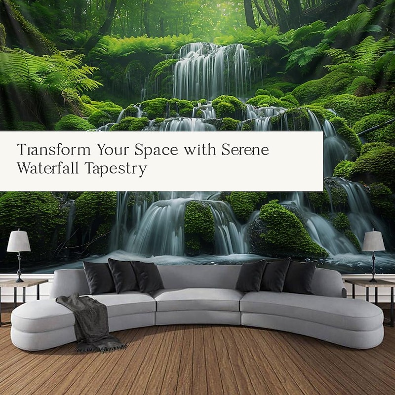 Forest Cascade Landscape Hanging Tapestry Wall Art Large Tapestry Mural Decor Photograph Backdrop Blanket Curtain Home Bedroom Living Room Decoration2
