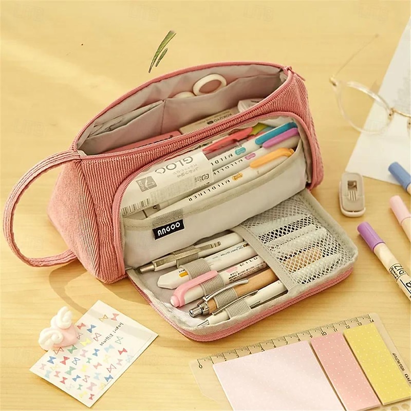 Multi-function Pencil Case Corduroy High Capacity Pencil Case for High School Students