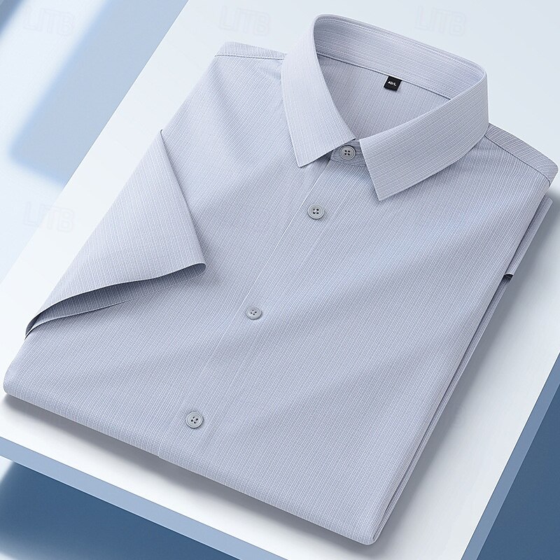Men's Shirt Dress Shirt Button Up Shirt Plain Wedding Daily Blue Sky Blue Gray Short Sleeve Turndown Summer Clothing Apparel3
