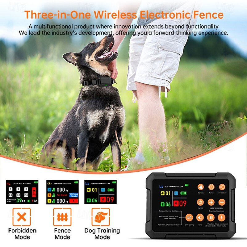 3in1 Electric Wireless Fence Dog Training Collar Forbidden Zone High Precision Radar Wireless Fence System Up to 1 Acre Real-Time Distance Monitoring Indoors & Outdoors Medium to Large Dogs2