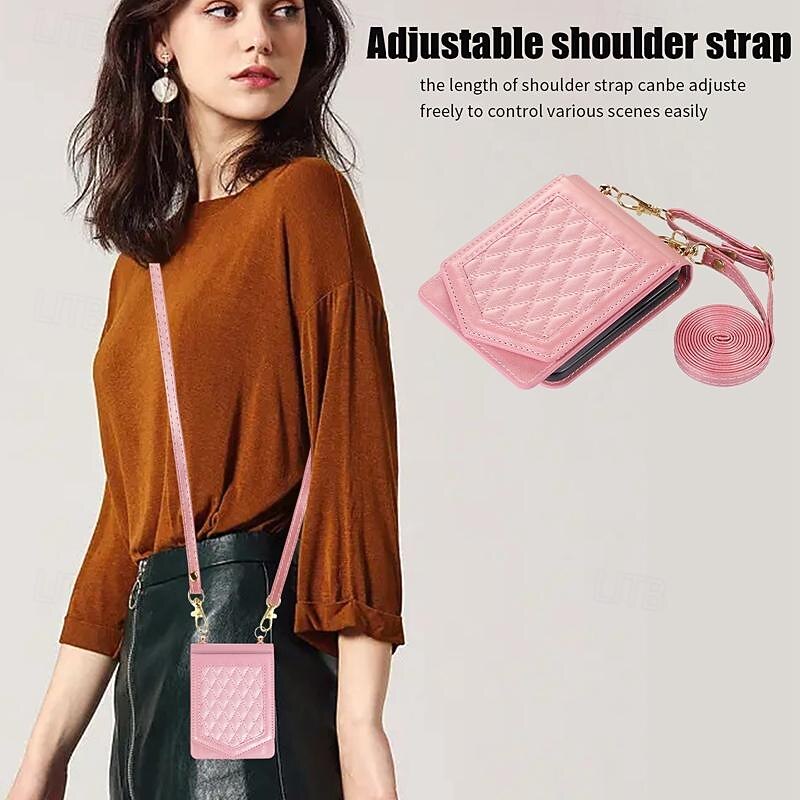 Phone Case For Samsung Galaxy Z Flip 7 Z Flip 6 Z Flip 5 Z Flip 4 Z Flip 3 Flip Cover Mirror with Lanyard Card Slot Geometric Pattern PC PU Leather4