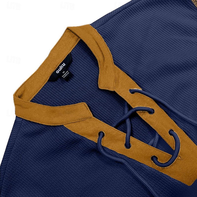 Men's Waffle Henley Shirt Henley Shirt Short Sleeve Shirt Tee Top Short Sleeve V Neck Summer Patchwork Daily Hawaiian Lace up Drawstring Outdoor Street Causal White Black Navy Blue Top Tee for Men2