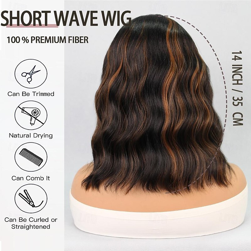 Synthetic Lace Wig Wavy Style 14 inch Multi-color Middle Part 13*1*4.5 lace front Wig Women's Wig Black / Brown4