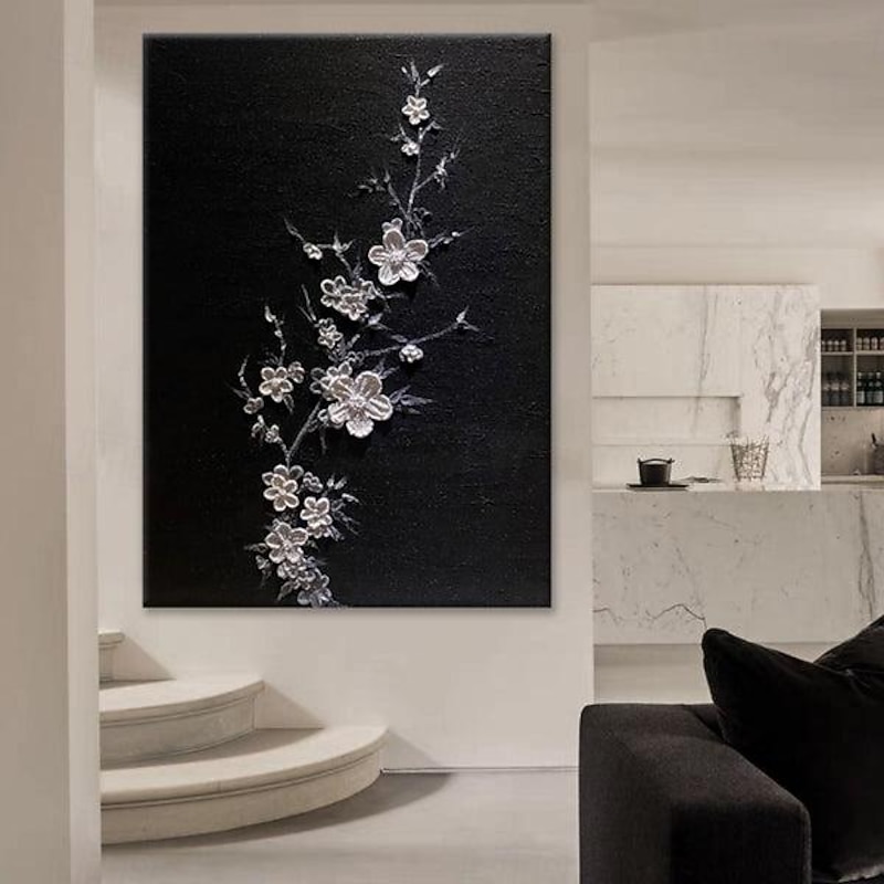 3D  Floral Textured oil painting handmade Wall Art Wabi-Sabi Minimalist Canvas painting hand painted Wall Decor flower painting for Living Room Floral Oil Painting Spring Decor Knife Painting4