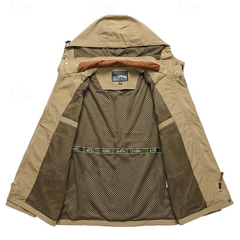 Men's Outdoor Jacket Cargo Jacket Hoodie Jacket Tactical Jacket Outdoor Daily Removable Soft Multiple Pockets Spring &  Fall Plain Casual Comfortable Hooded Regular Black Khaki Army Green Jacket3