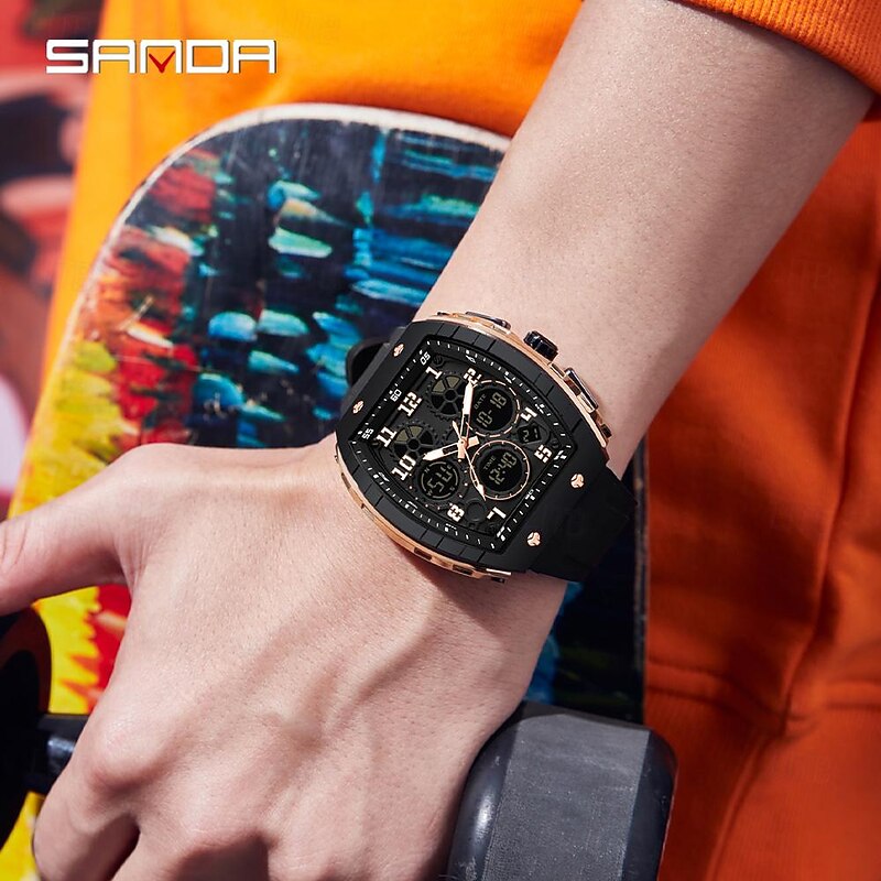 SANDA Men Digital Watch Outdoor Sports Fashion Wristwatch Luminous Stopwatch Alarm Clock Countdown Silicone Gel Watch3