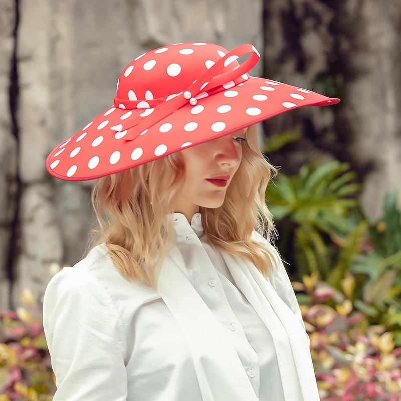 Hats Fiber Bowler / Cloche Hat Sun Hat Top Hat Wedding Tea Party Elegant Cute With Bowknot Polka Dot Headpiece Headwear