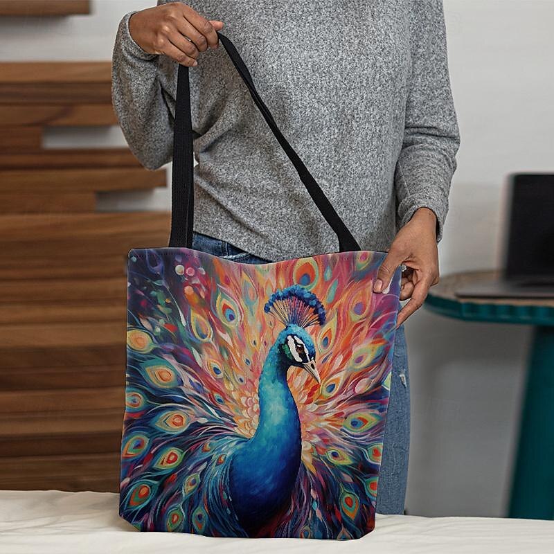 Women's Peacock Print Tote Bag with Colorful Design for Shopping, Beach, and Everyday Use4