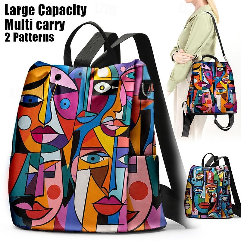 Large Capacity Colorful Abstract Art Print Multi-Carry Backpack - Durable and Spacious School Bag with Adjustable Straps, Available in Two Patterns