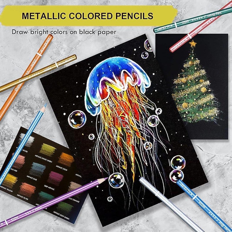 72 Metallic Colored Pencils Set Drawing Colored Pencil Wood Pencil Sketch Coloring Art2
