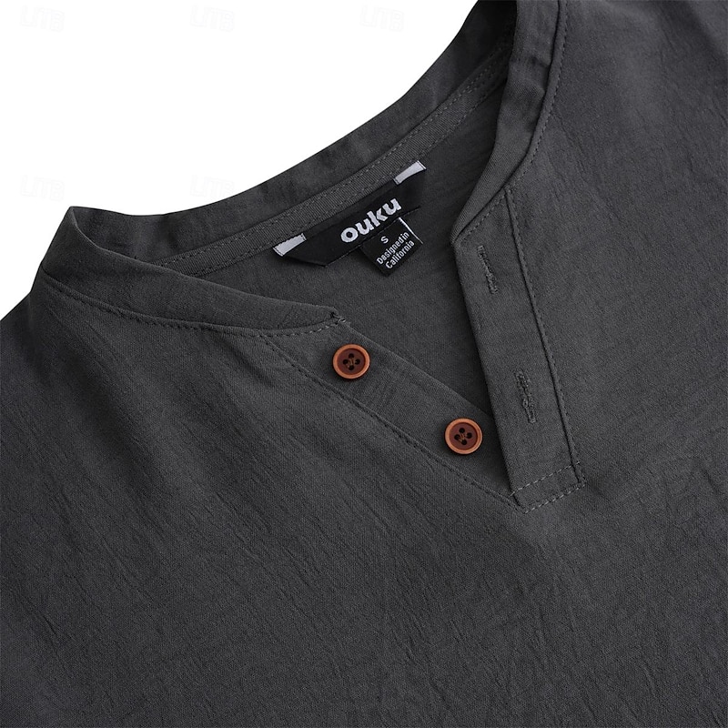 Men's Henley Shirt Tee Top Short Sleeve Plain Designer Basic Modern Contemporary Button-Down Henley Vacation Street Going out Summer Black White Navy Blue Henley T-Shirt4