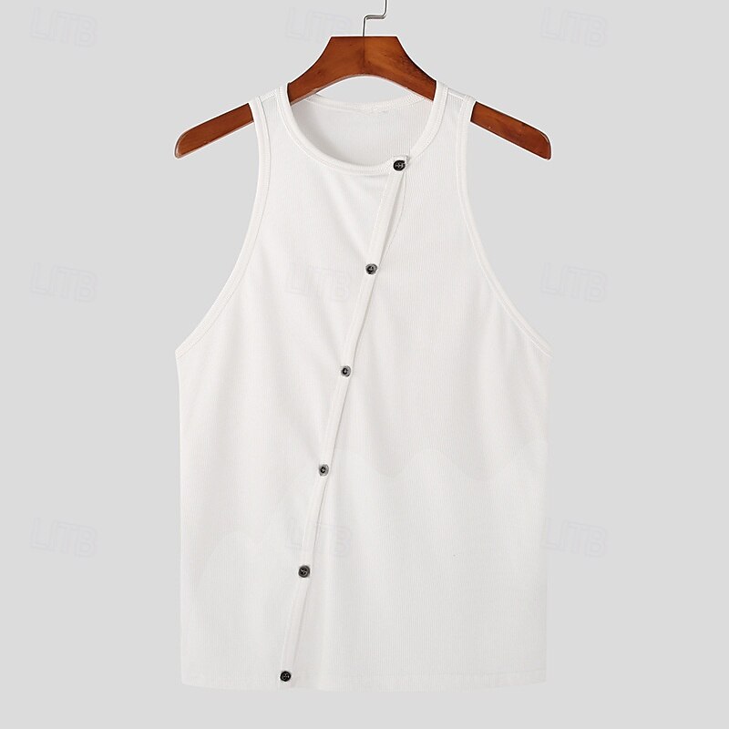 Men's Tank Top Sleeveless Shirt Muscle Shirt Sleeveless Crew Neck Summer Color Block Pit Strip Fashion Designer Muscle Hollow Out Buttons Outdoor Going out Gym Black White Orange Top Tee for Men2