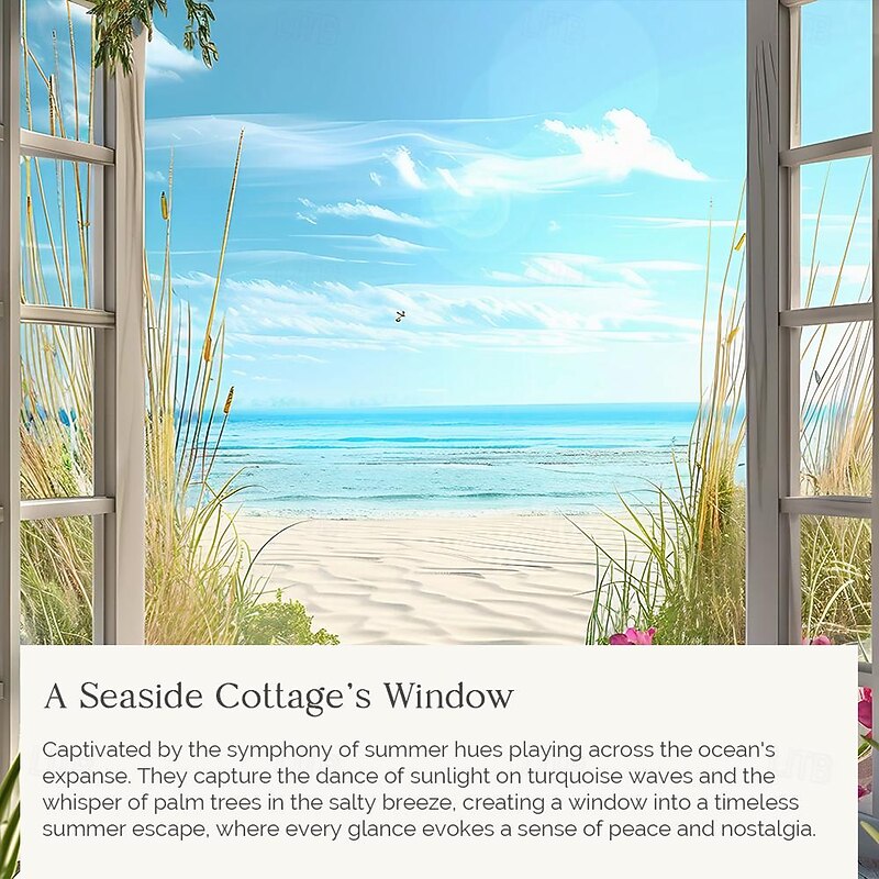 Window View Beach Hanging Tapestry Wall Art Large Tapestry Mural Decor Photograph Backdrop Blanket Curtain Home Bedroom Living Room Decoration Ocean Summer3