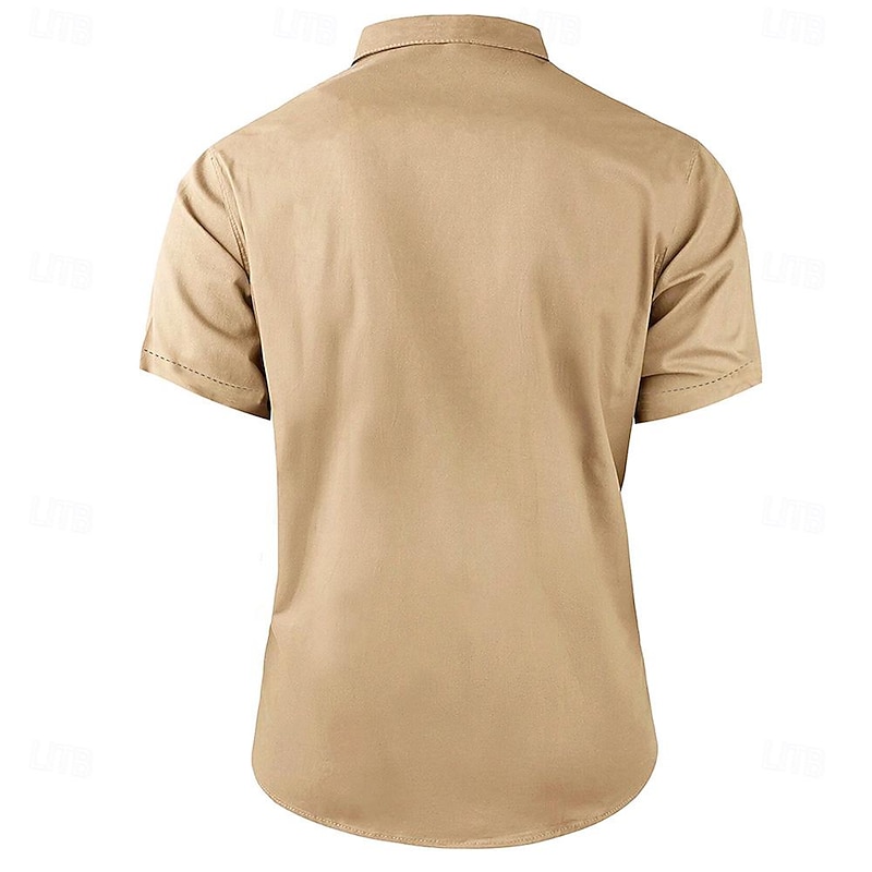 Men's Cow Print Work Shirt Western Shirt Cargo Shirt Short Sleeve Vintage Casual Western Style Sports & Outdoor Going out Summer Spring Turndown Print Brown Green Khaki2