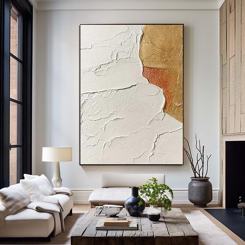 Gold Texture oil painting handmade Wall Art A Pair Gold and White Minimalist Painting on Canvas Large Gold Texture Painting White Minimalist Wall Art2