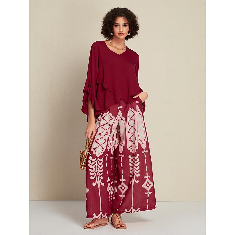 Casual Folk Print Wide Leg Maxi Pants4