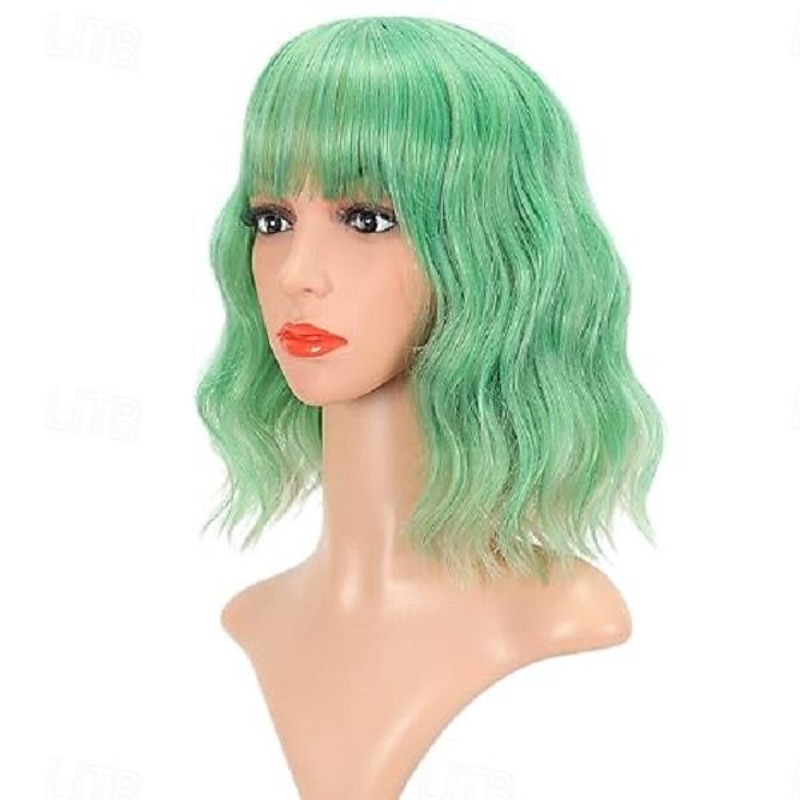 Wig Short Curly Wig with Bangs Short Wig for Women Girls Shoulder Length Synthetic Carnival Cosplay Party Wig Costume Wigs