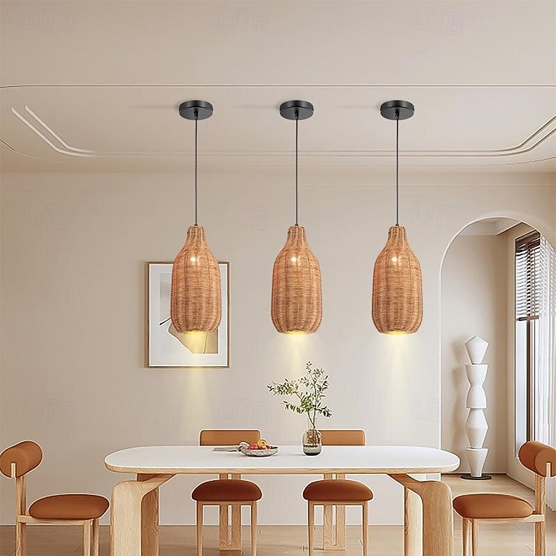 LED Pendant Light Japanese Rattan Dining Room Wabi-sabi Ratten Home Decor Pendant Light for Kitchen