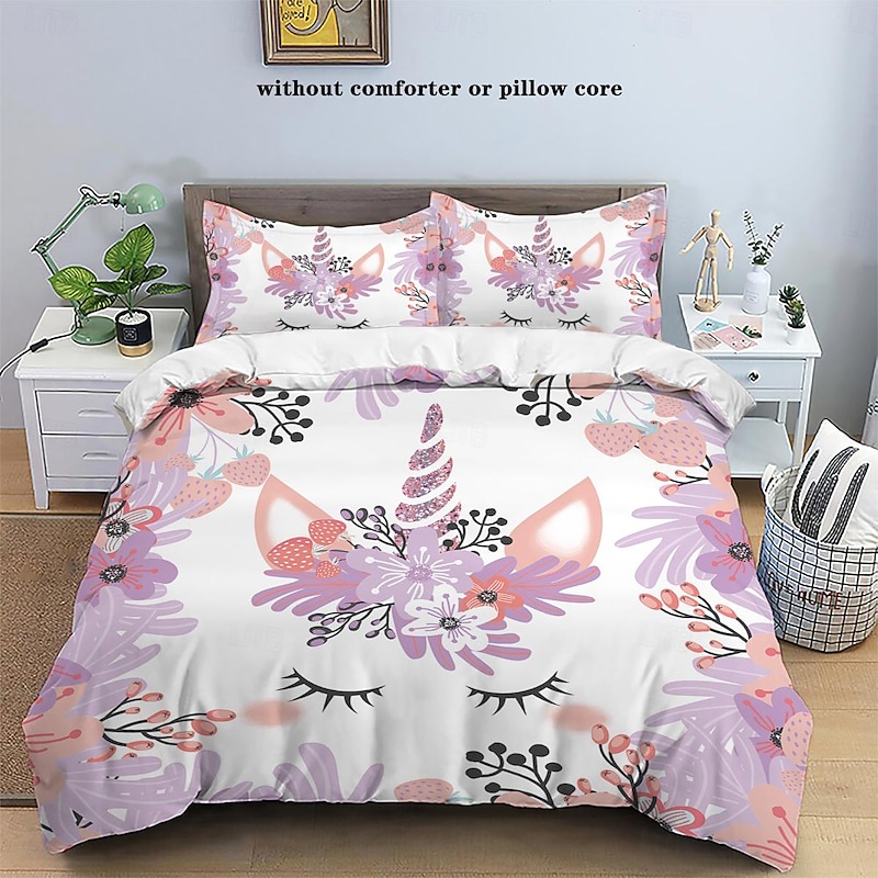 Unicorn Duvet Cover Set Includes Duvet Cover and Pillowcases Whimsical and Magical Design Soft and Comfortable Fabric Perfect for Adding Enchantment to Your Bedroom Decor Easy to Wash and Maintain3