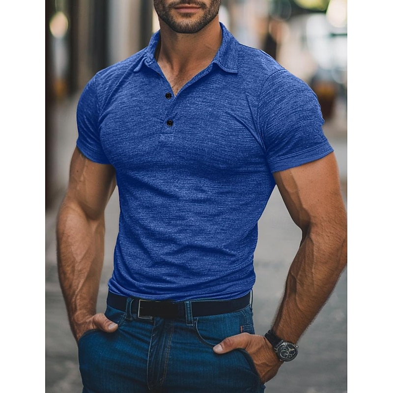 Men's Sport Polo Golf Shirt Casual Holiday Lapel Short Sleeve Fashion Basic Plain Button Summer Regular Fit Dark Brown Black Blue Grey Sport Polo