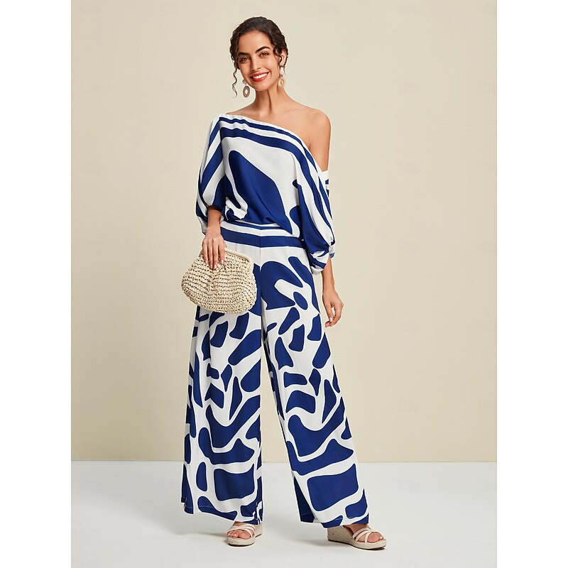 Satin Abstract Puff Sleeve Bateau Blouse2