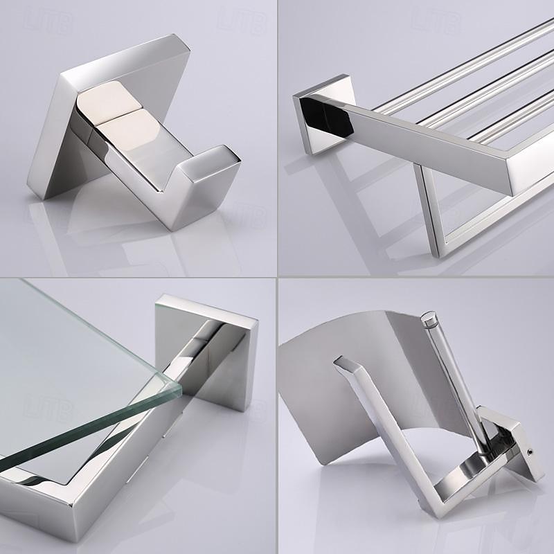 Bathroom Hardware Accessories Stainless Steel Wall Mounted Brushed Nickel Towel Bar Hand Towel Holder Toilet Paper Holder Robe Towel Hook Coat Hook Towel Bar (Bright Silver)3