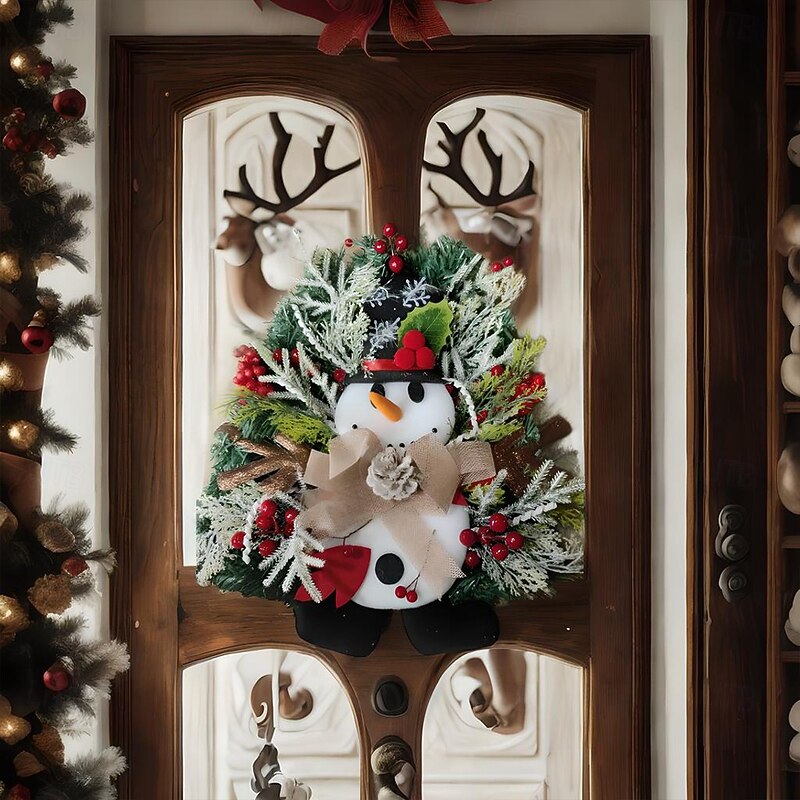 Christmas Wreath Outdoor for Front Door Winter Wreath Window Wall Decoration Snowman Swag,Snowman Wreath Xmas Wreath,Artificial Flower Santa Rattan Ring Wreaths Xmas Tree Ornaments Garland3